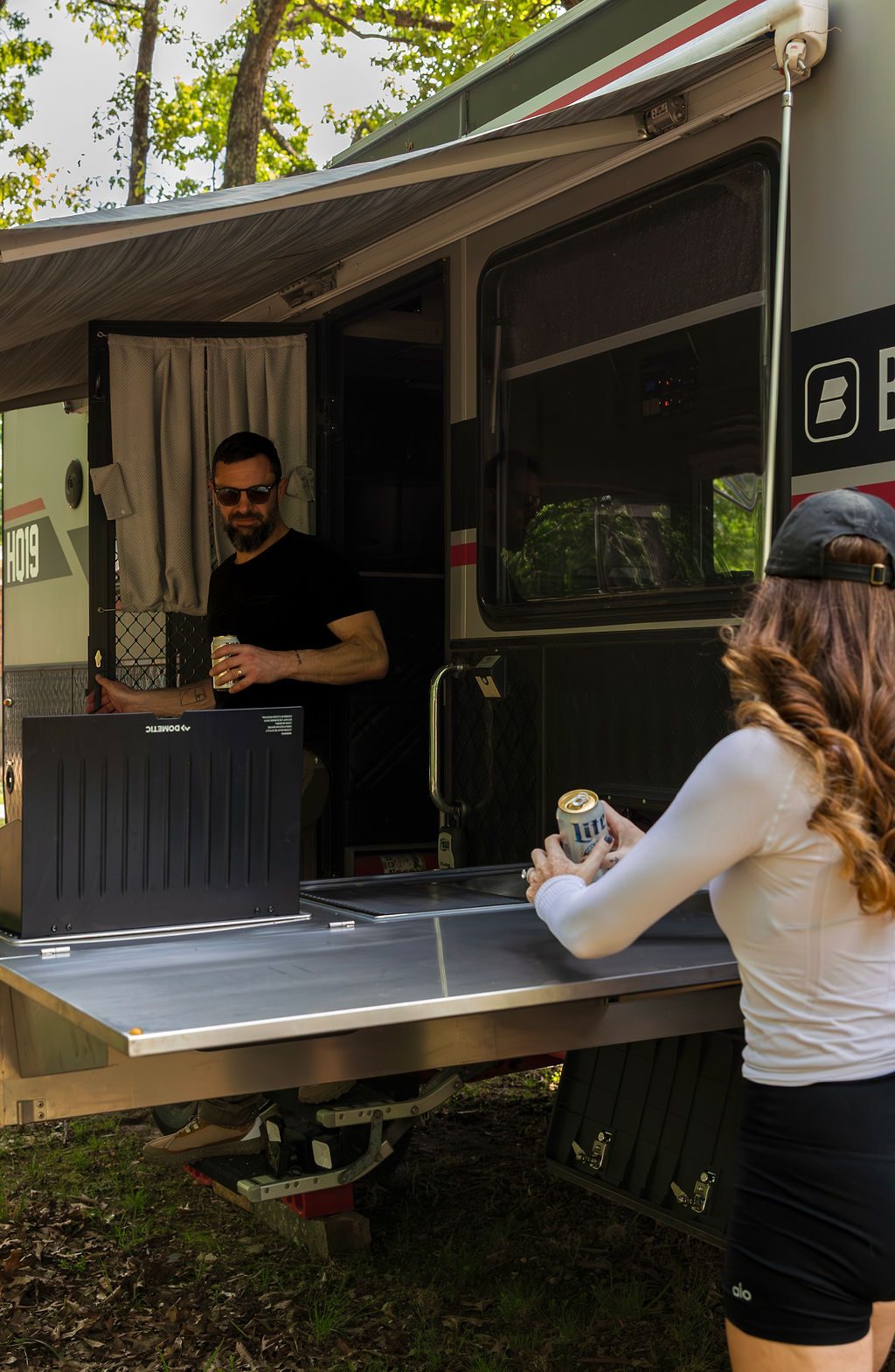 Outdoor kitchen under the awning